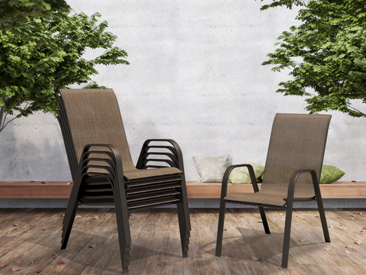 Stacking Patio Dining Armchair Set - Brown