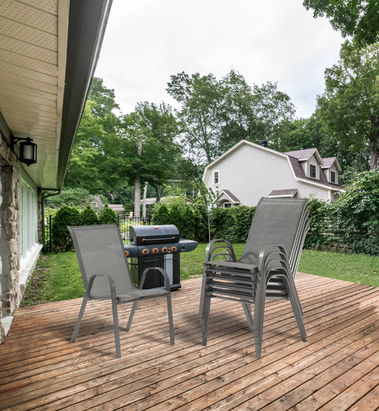 Stacking Patio Dining Armchair Set - Gray