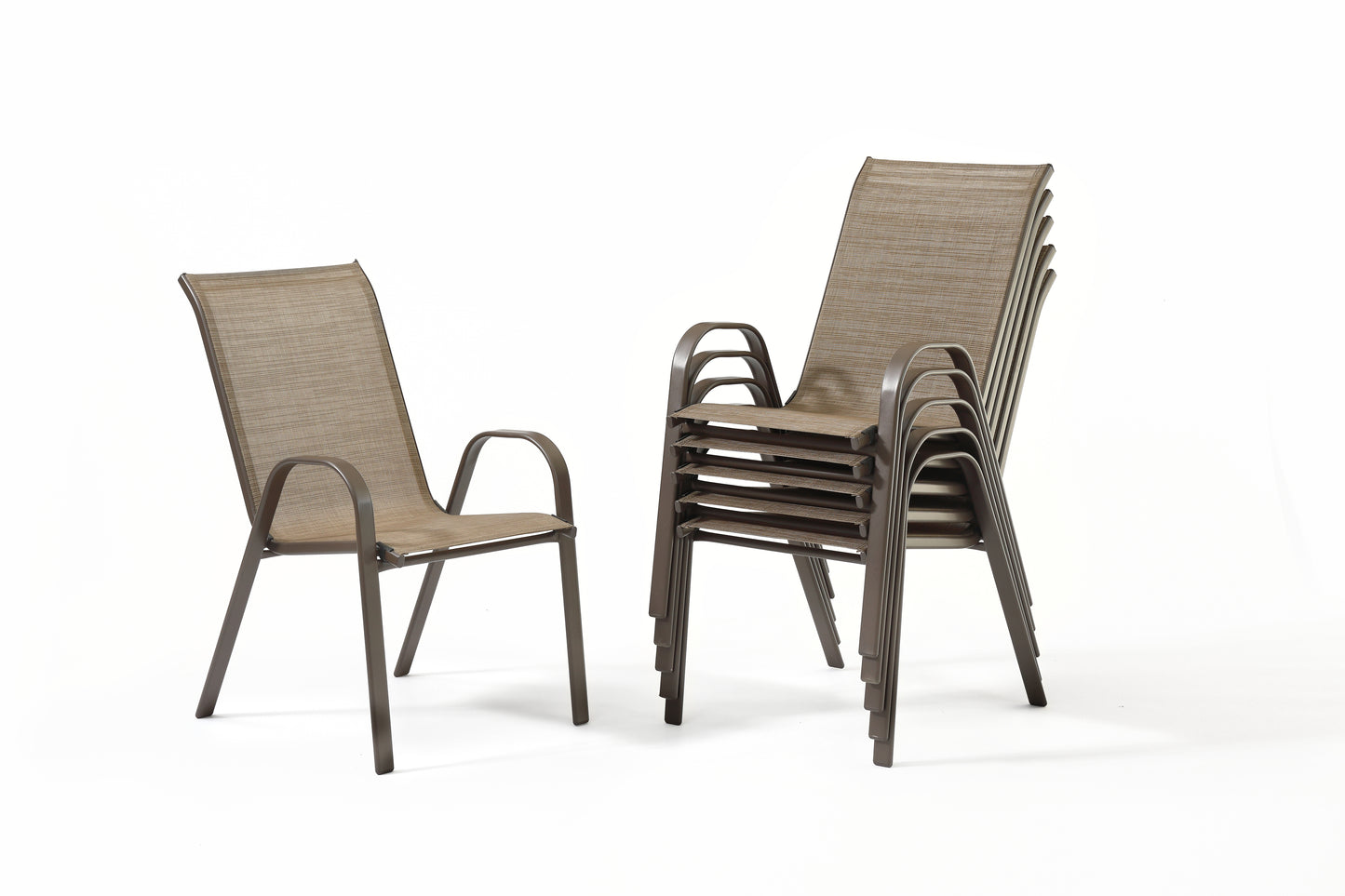 Stacking Patio Dining Armchair Set - Brown