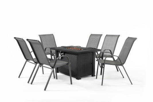 7-Pieces Patio Dining Fire Pit Set - Gray