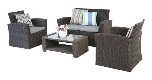 4 Piece Rattan Patio Seating Group with Cushions