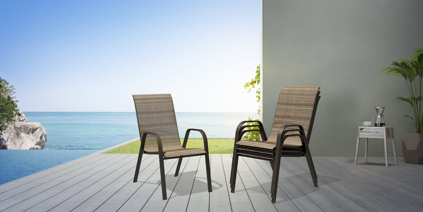 Stacking Patio Dining Armchair Set - Wavy Brown