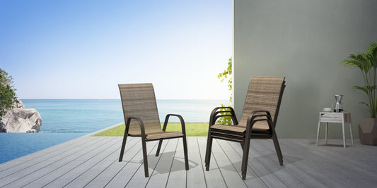 Stacking Patio Dining Armchair Set - Wavy Brown