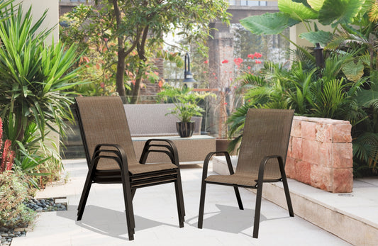 Stacking Patio Dining Armchair Set - Brown