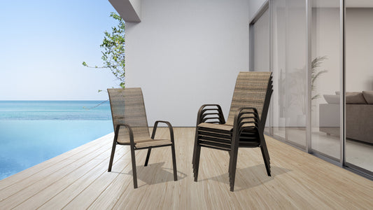 Stacking Patio Dining Armchair Set - Wavy Brown