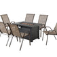 7-Pieces Patio Dining Fire Pit Set - Wavy Brown